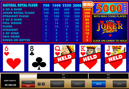 online video poker screen